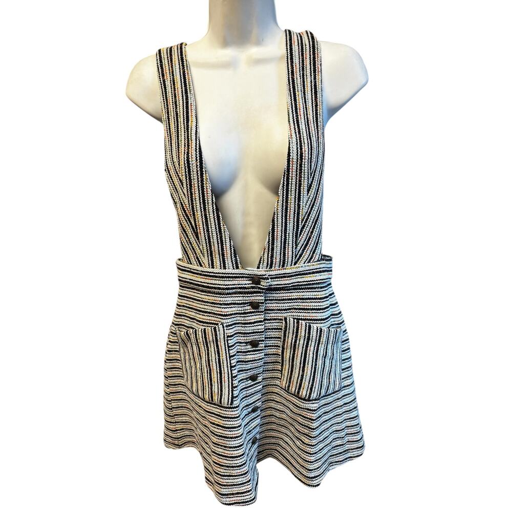 Modcloth Textured Haute On The Horizon Striped Button Down Jumper Overalls Sz L
